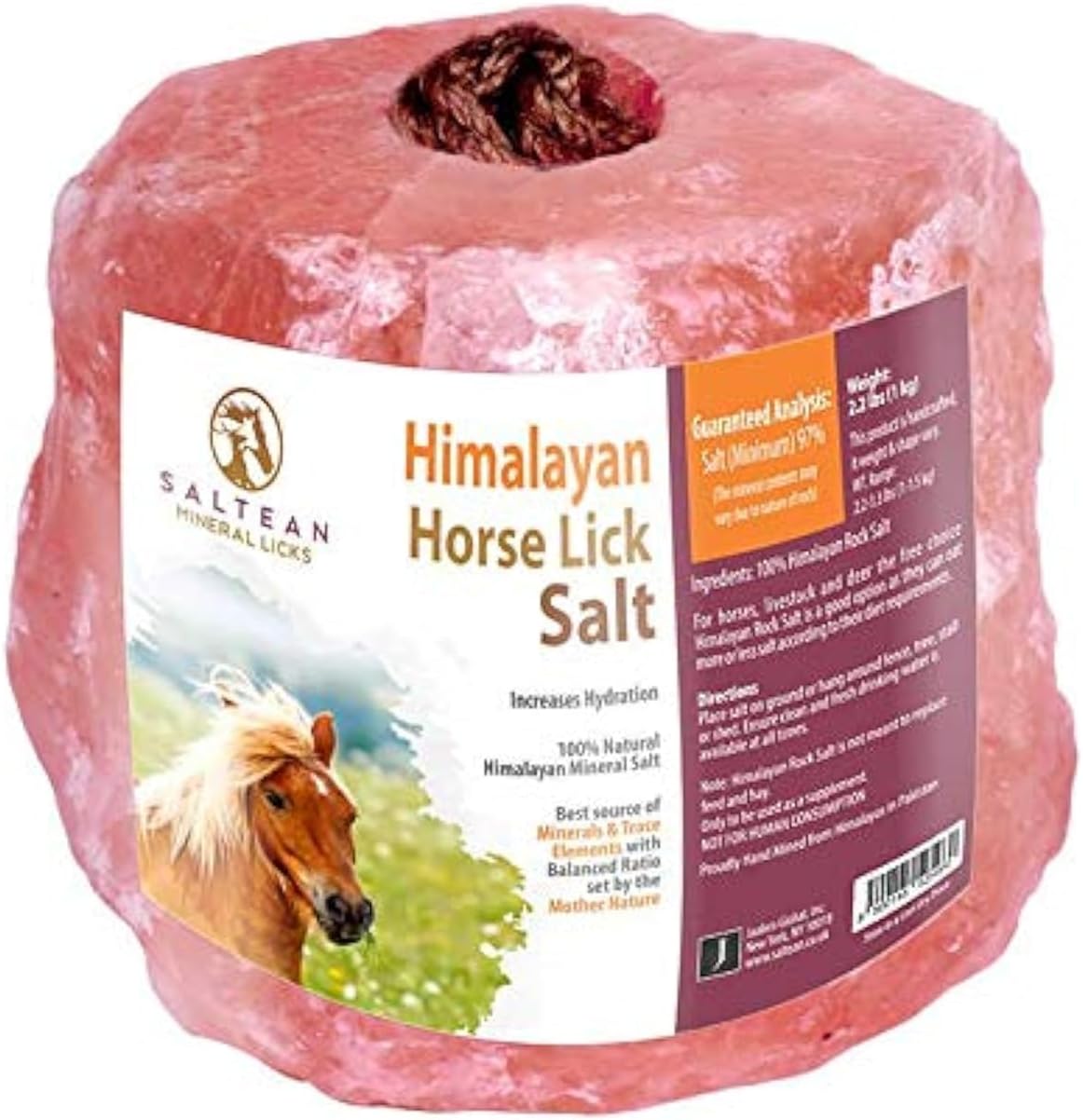 SALTEAN Horses Lick Natural Pink Salt, Natural shape salt with strong hanging Rope | Suitable for all Animals | 1kg "Salt Range Pakistan"