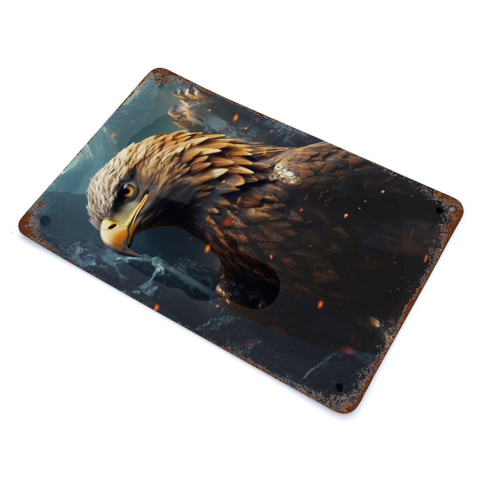 Garage Style Cool Wild Bald Eagle Aged Metal Wall Plaque 11.8"x7.9", Vintage Wall Decor for Bar And Workshop