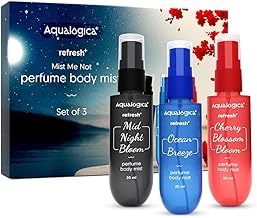 Aqualogica Refresh+ Mist Me Not Set of 3 Perfume Body Mist, 3 x 20ml | Travel-Friendly | Long-lasting & Hydrating | Perfect for Gifting | Jasmine, Aquatic & Raspberry| For Valentine's Day, Birthday, Anniversary & Special Occasions | Men & Women | Premium 