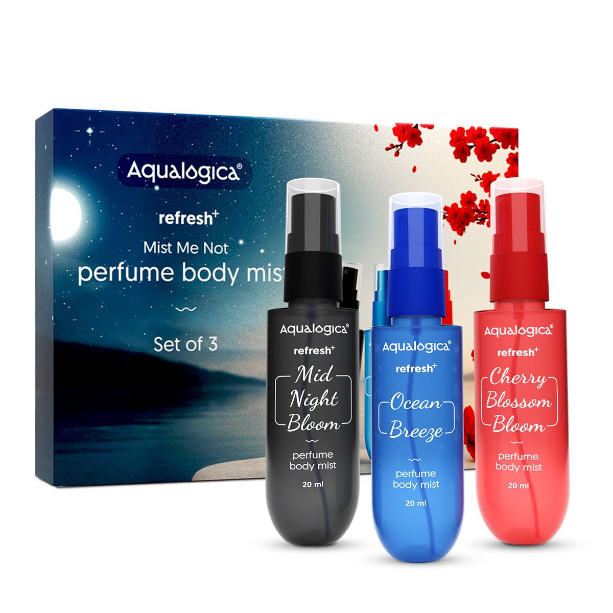 Aqualogica Refresh+ Mist Me Not Set of 3 Perfume Body Mist, 3 x 20ml | Travel-Friendly | Long-lasting & Hydrating | Perfect for Gifting | Jasmine, Aquatic & Raspberry| For Valentine's Day, Birthday, Anniversary & Special Occasions | Men & Women | Premium Gift Pack-image-15