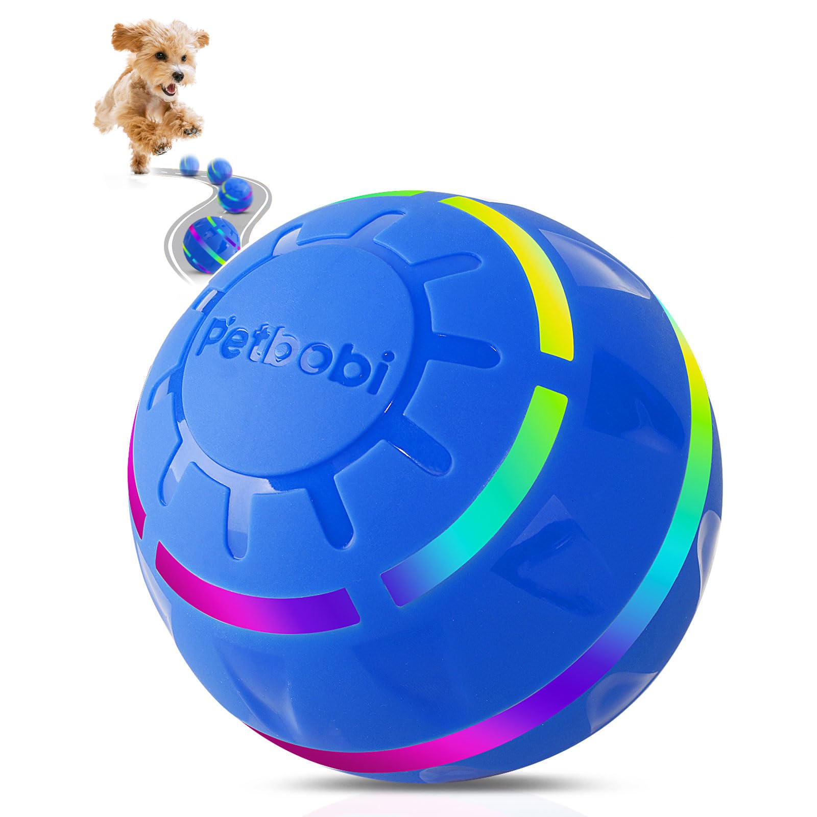 Petbobi Active Rolling Ball for Dogs - 2025 New Upgrade 2 Modes Interactive Dog Toys, USB Rechargeable Motion Activated Self Moving, Durable Pet Ball for Small Medium Large Breeds, LED Light, Blue