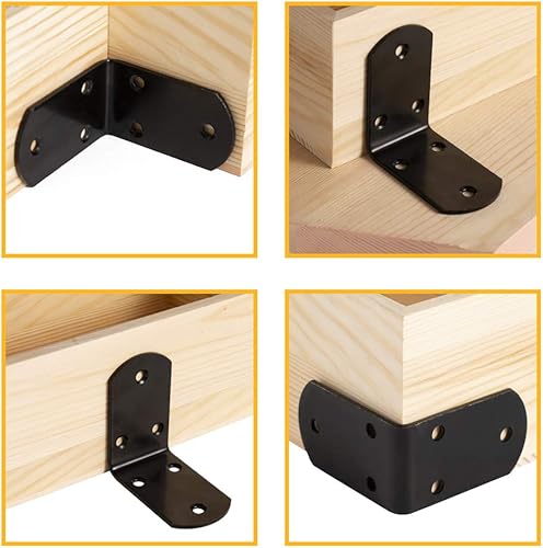 Miniatura 4 de Soporte de esquina de soporte de ángulo recto, 30 piezas de soporte de junta negra, soportes de ángulo de metal de 90 grados con 60 tornillos (0.78