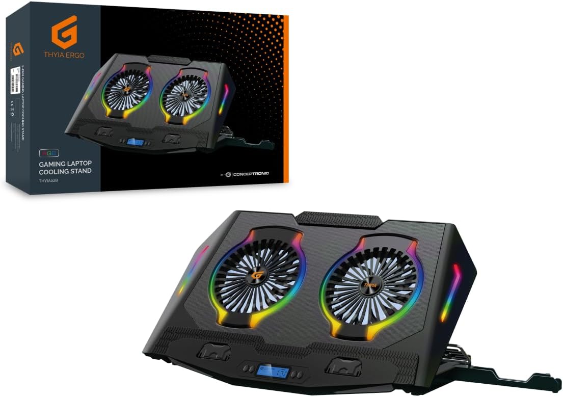 Conceptronic THYIA02B ERGO Gaming Notebook Cooling Stand with 2 Fans