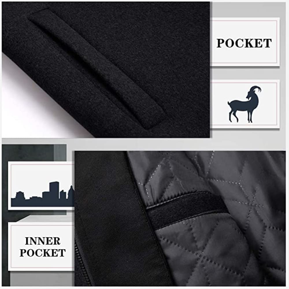 Luckyone Wintermantel Herren Mantel Slim Fit Lang Wollmantel Business Mantel mit Stehkragen Herren Winter