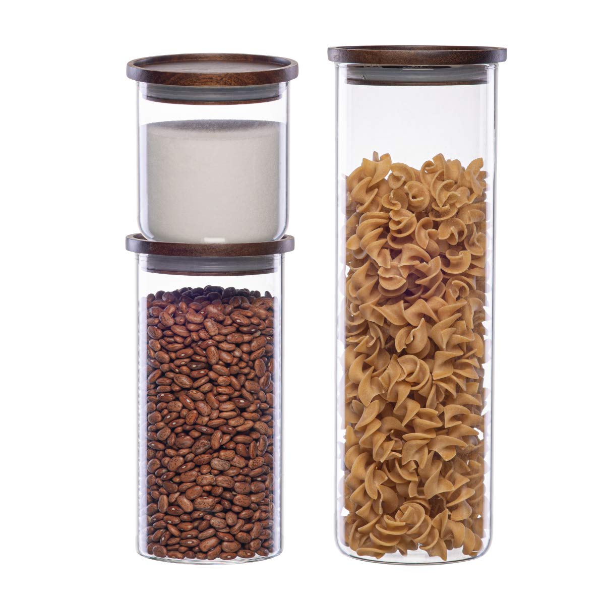 Buy Essos Glass Jars with Wood Lids Set of 60 fl oz 36 fl oz 18 fl oz Canisters Airtight and