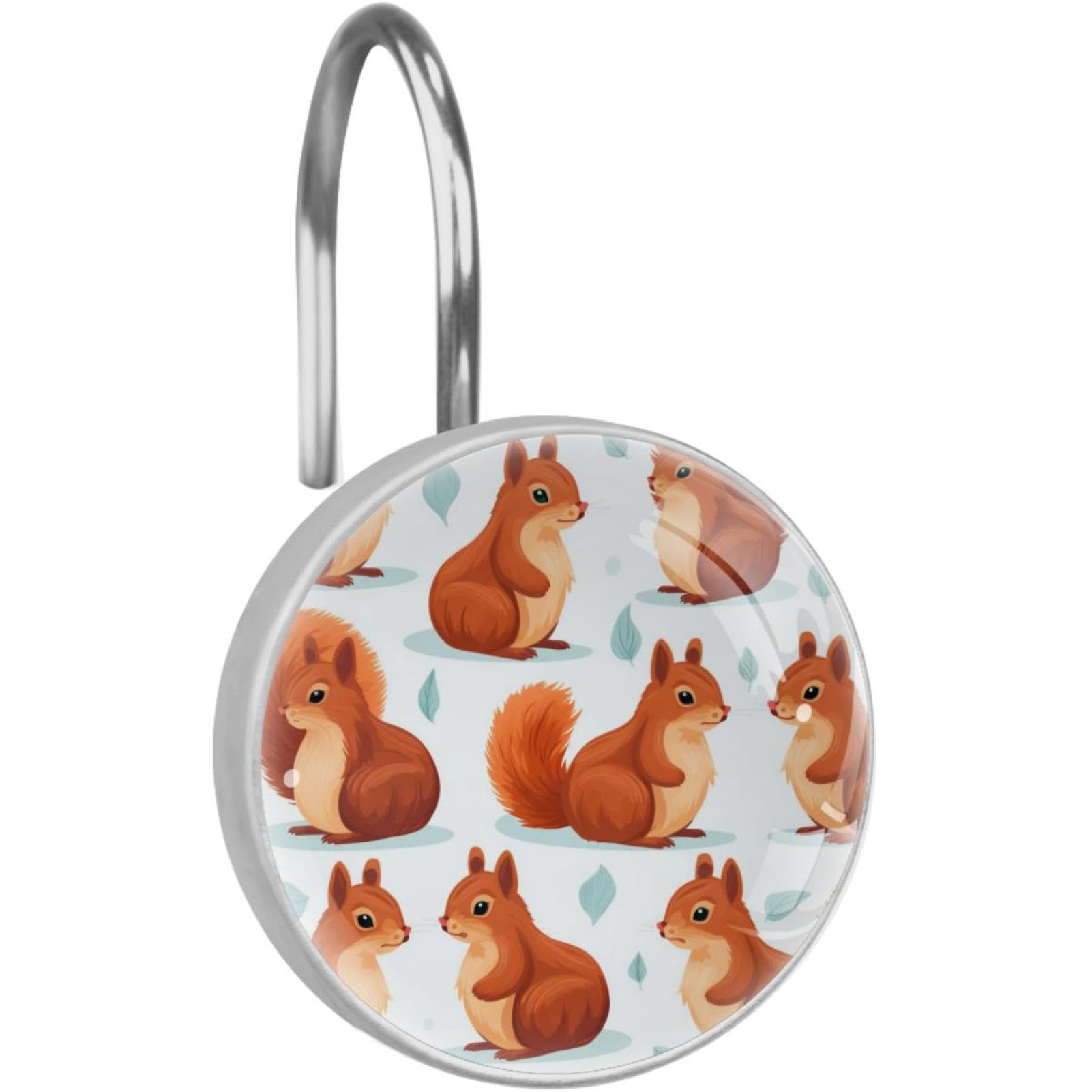 Brwon Squirrel Shower Curtain Hooks, Decorative Curtain Rings Rust Resistant Glass Shower Hooks for Bathroom Shower Rods,1 Pack Rustproof Stainless Steel Rings for Curtain and Liner