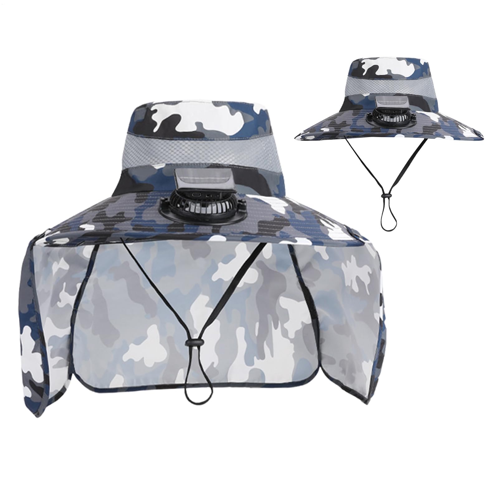 Gorro de ventilador con energía solar, construcción de nailon transpirable, ventiladores de refrigeración extraíbles, sombreros de pesca, gorro de refrigeración para exteriores, con capa de cuello