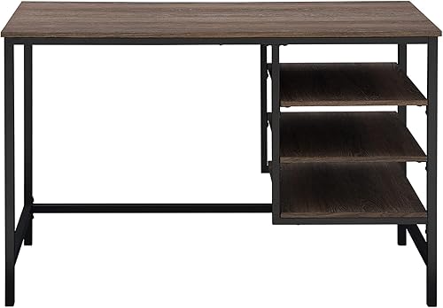 Miniatura 2 de Escritorio moderno para computadora de 47 pulgadas, estación de trabajo de diseño industrial con mesa de madera, marco de acero negro y estantes