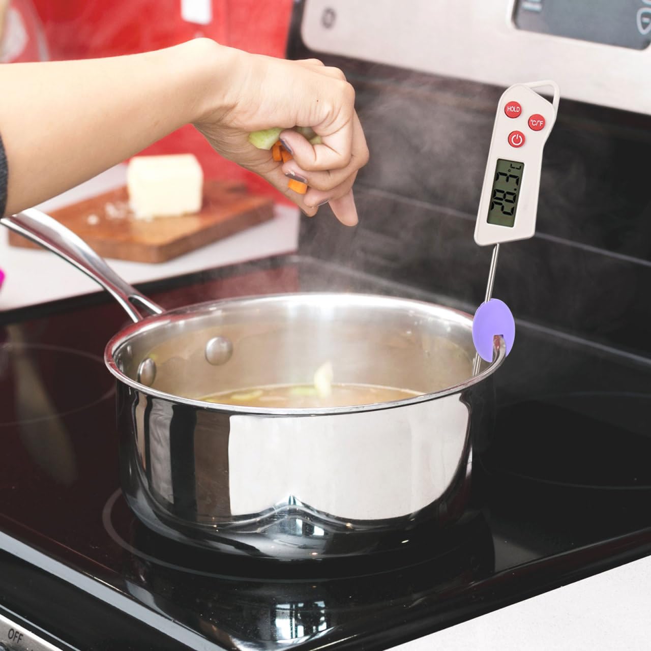 SHOWERORO Thermometer Pot Clip Silicone Temperature Probe Holder Non-Scratch Cooking Clip for Candy Baking Meat Saucepan 1.85X1.14X1.14In