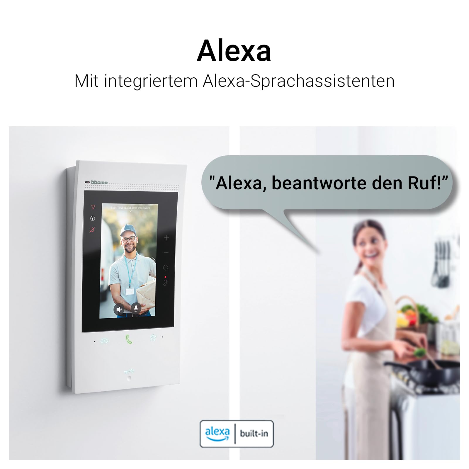 BTICINO, Classe 300EOS with Netatmo, erste smarte Wi-Fi-Video-Innenstelle mit integriertem Alexa-Sprachassistenten, vertikaler 5"-Touchscreen, App Home+Security, 2-Draht-Technik, 344842