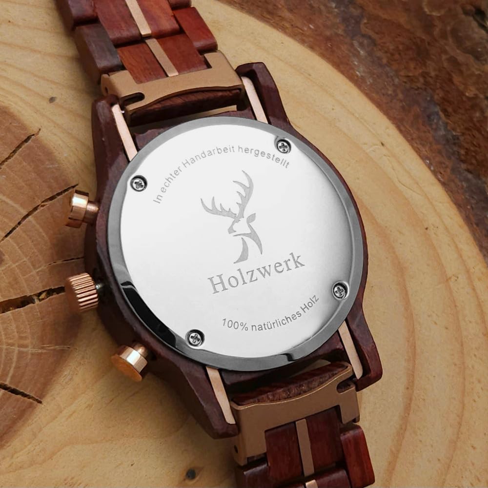 Holzwerk Germany Ręcznie wykonany designerski zegarek damski ekologiczny naturalny drewniany zegarek chronograf bransoletka zegarek analogowy zegarek kwarcowy brązowy złoty masa perłowa biała data