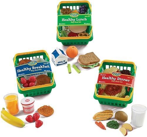 Learning Resources Pretend & Play - Juego de alimentos saludables, 3 cestas de plástico para jugar, a partir de 3 años