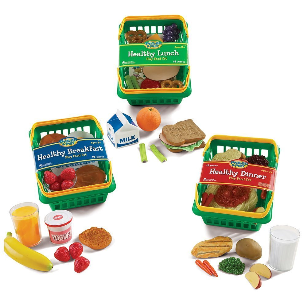 Learning Resources Pretend & Play Healthy Foods Set - 3 Baskets Ages 3+, Preschool Kitchen Food Toys for Kids, Grocery Store Accessories, Gifts for Boys and Girls