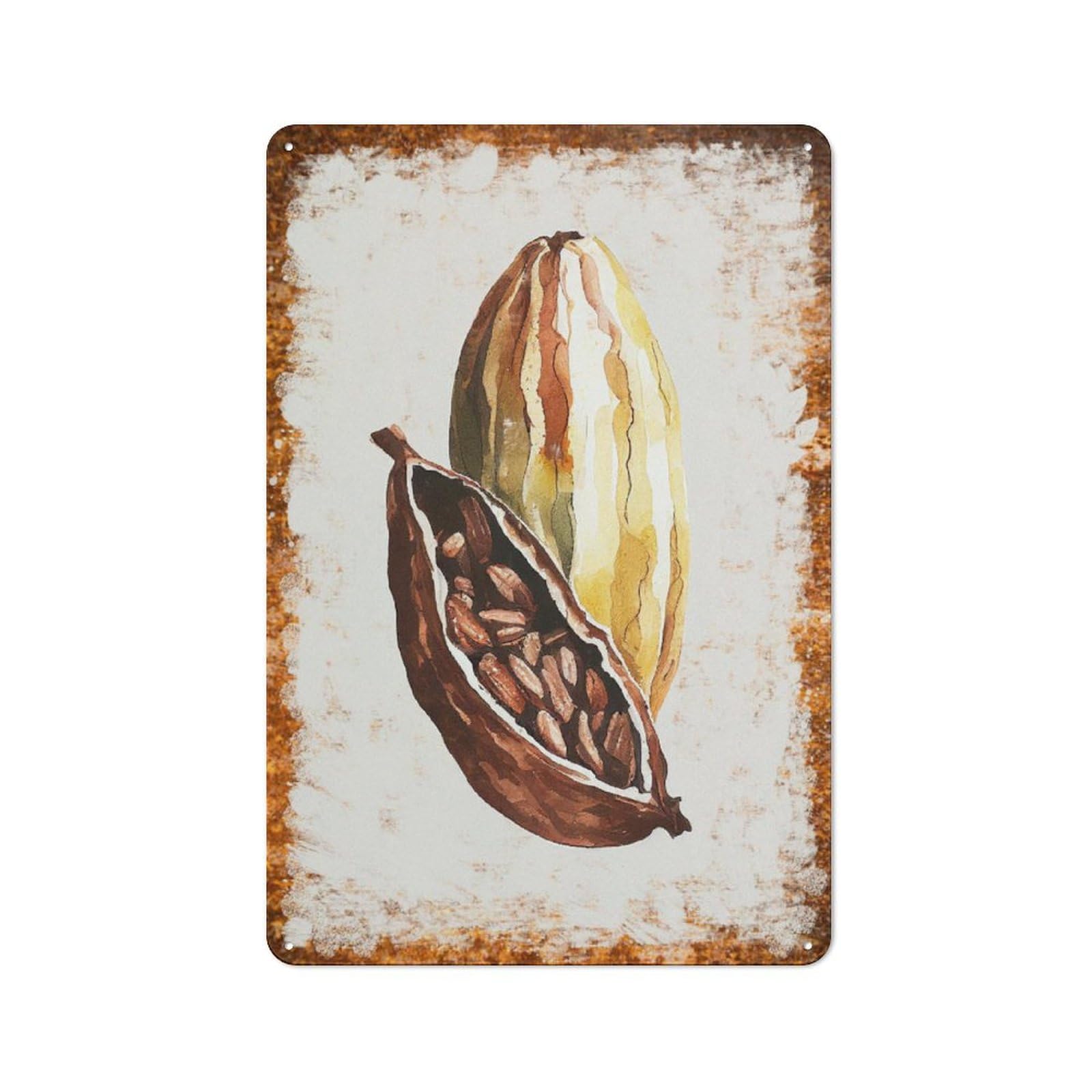 peiyeety Metal Tin Sign Retro Distressed Vintage Rustic Metal Cocoa Pod Watercolor Print Wall Art Decor for Home Kitchen Bedroom Bathroom Farmhouse Living Room Office Apartment 6x8 INCH