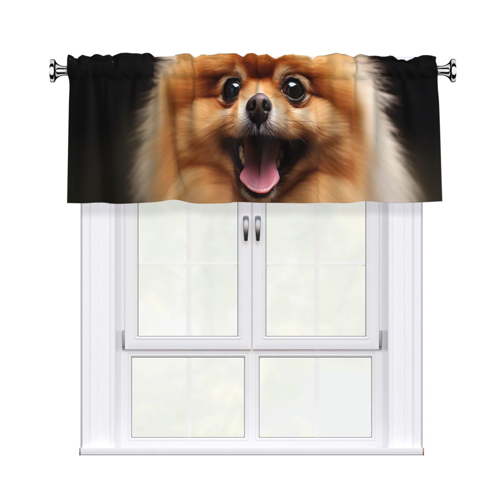 DWVTSLH Pomeranian Valances Curtains for Windows, Rod Pocket Drape Valence Blackout Short Curtains for Kitchen Bathroom Bedroom Window Treatment for Home Décor 54x18 Inch