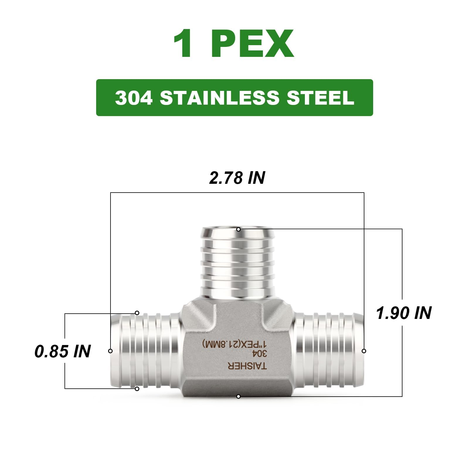 TAISHER 2 piezas 304 SS de 1 pulgada PEX de ajuste en T, divisor de 3 vías con 6 abrazaderas de manguera para líneas de combustible, aire, agua y aceite