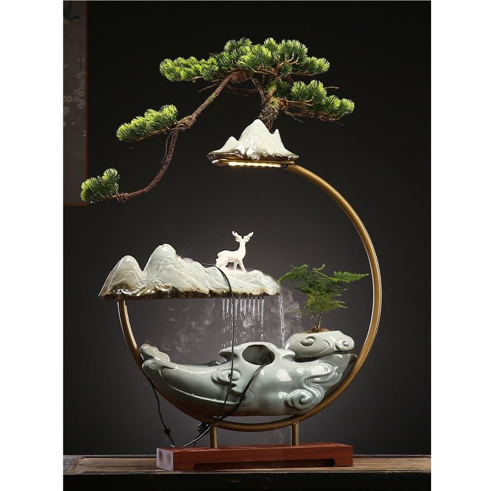 Fuente Decorativa de jardín, Fuente de Agua con Cascada, de cerámica, con función humidificadora, Feng Shui Zen, decoración para salón, Dormitorio, Oficina
