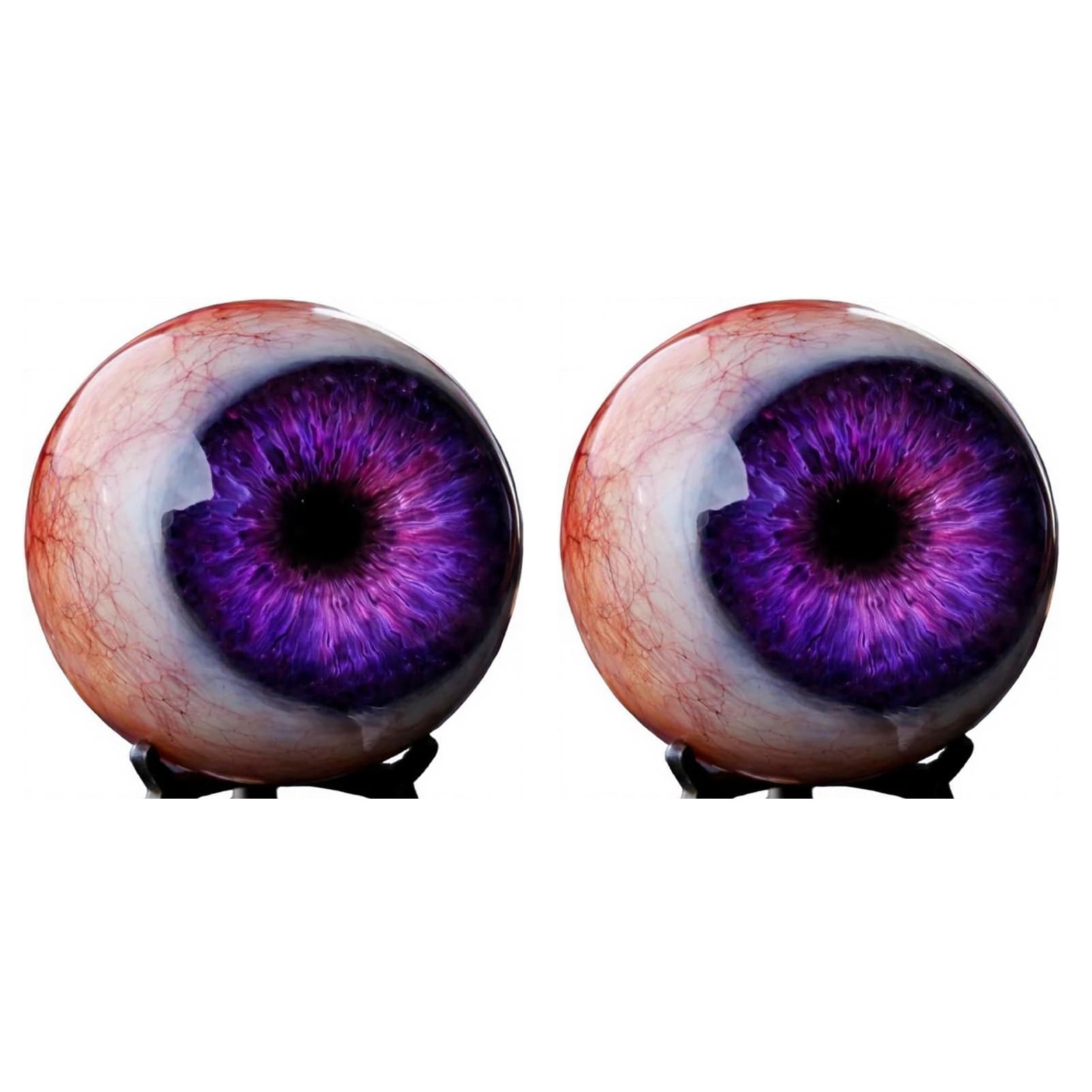 Porceosy Purple Hyper-Realistic Gothic Eyeball Ornament, 3D Lifelike Horror Eye Sculpture With Stand, Creepy Dark Fantasy Desk Decor, Unique Spooky Gift For Horror Fans And Halloween Home Decor 2Pcs