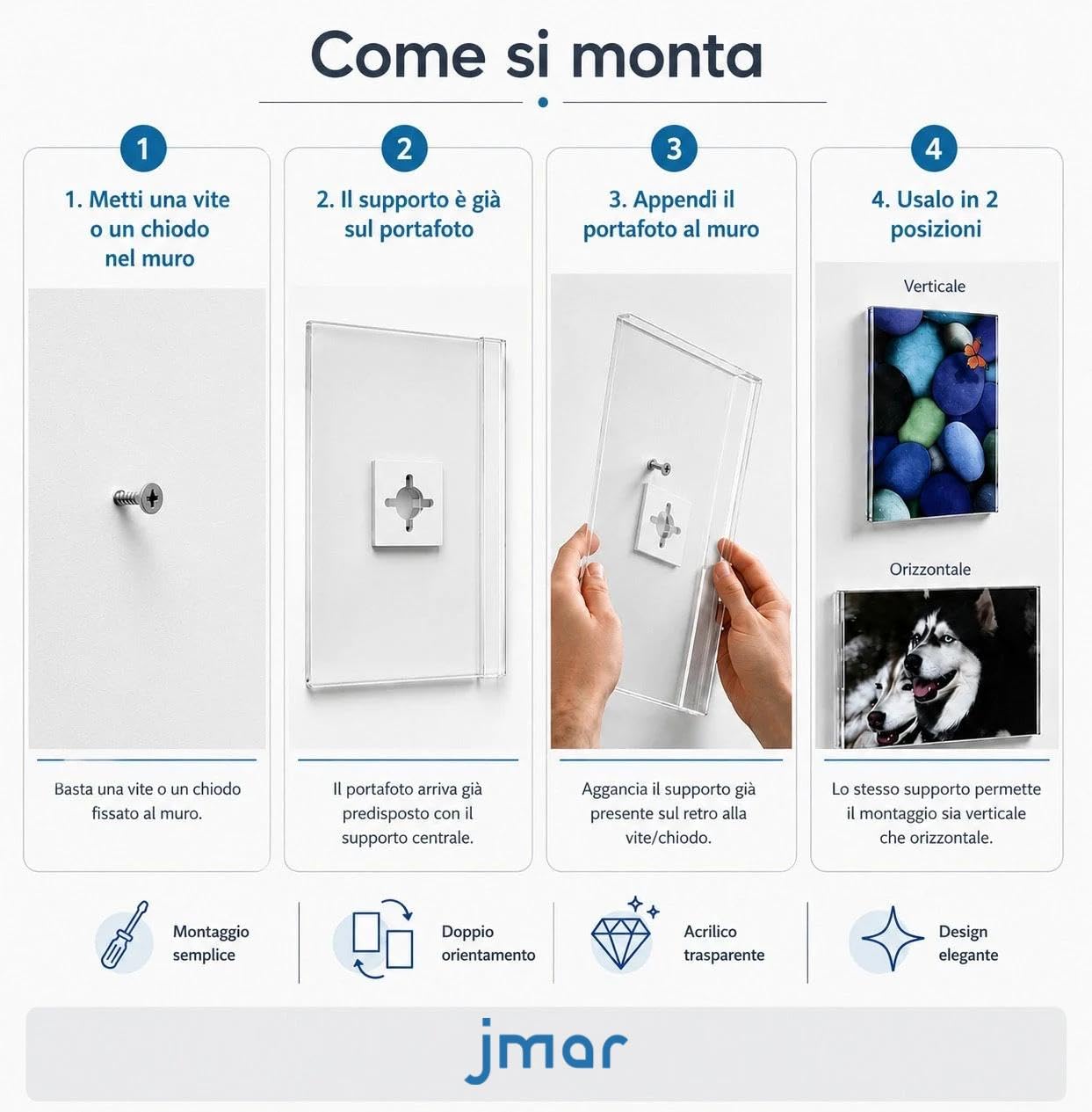 Portafoto da Parete Verticale e orizzontale in Plexiglass Trasparente – Cornice Senza Bordo per Foto, Poster, Avvisi e Certificati – Espositore da Muro Elegante e Moderno – Made in Italy (A3-Set 3 p)