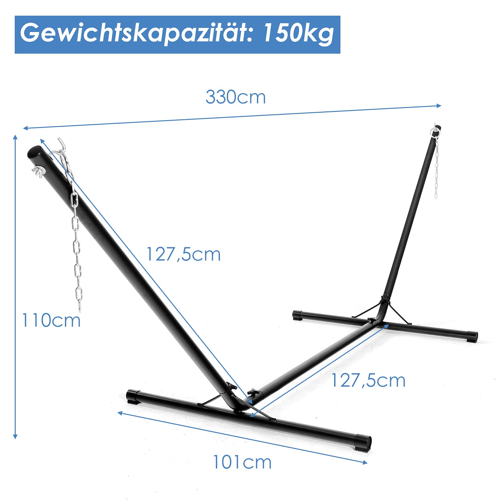COSTWAY stelaż na hamak, stojak na hamak, uchwyt na hamak, metalowy, czarny, tylko stelaż, bez hamaki (325x100x106cm)
