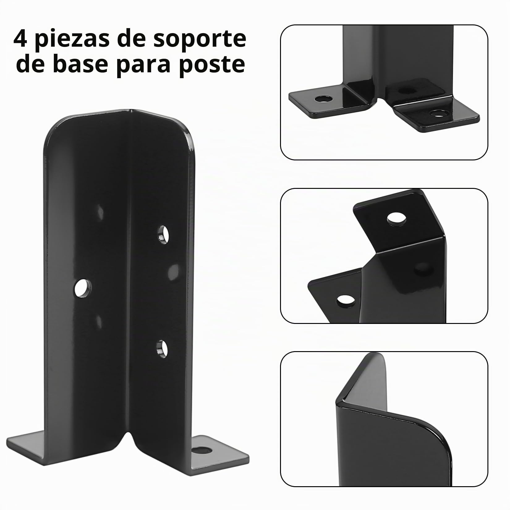 4 Pcs Soportes para Postes de Cerca de Metal, Bases de Poste Ajustables, Anclajes de Poste, Soporte de Base para Poste de Cubierta para Cercas Cenadores Poste de 38x38/50x50/50x101/101x101 mm