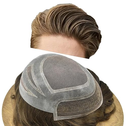 Miniatura 10 de Toupee - Sistema de reemplazo de cabello humano virgen europeo transpirable y fino, para hombre, protesis capilar de aspecto natural (8 x 10