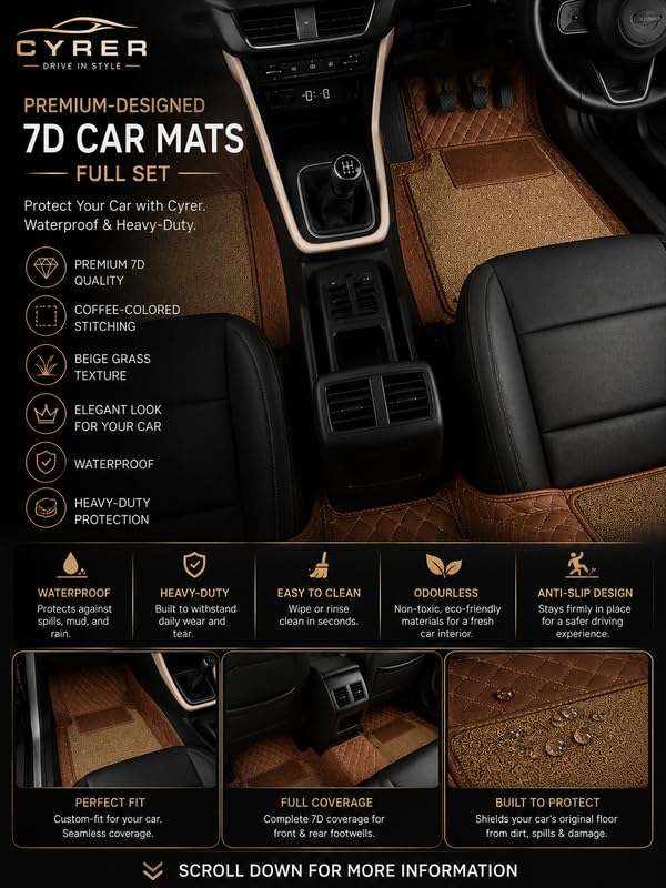 Image of Premium 7D car mat Full Set for Toyota Fortuner (Model : 2012-2016) Luxury Leather Double Car Floor Mat Complete Set || 100% Waterproof and Washable Color : Coffee