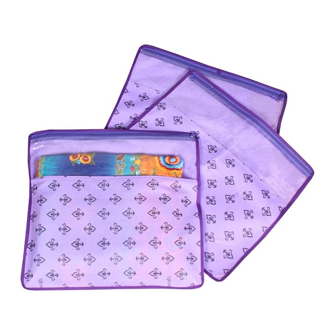 PrettyKrafts Saree Cover Set of 3 Designer Prints with transparent window_Purple