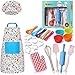 Queta 30 Piezas de Cocina y Horneado, Juego de Cocina para Niños, Juego de Simulación de rol de Cocina y Horneado,Gorro/Delantal/Rodillo/Cuchara medidora/Guantes/Batidor Huevos, Juguetes y Regalos