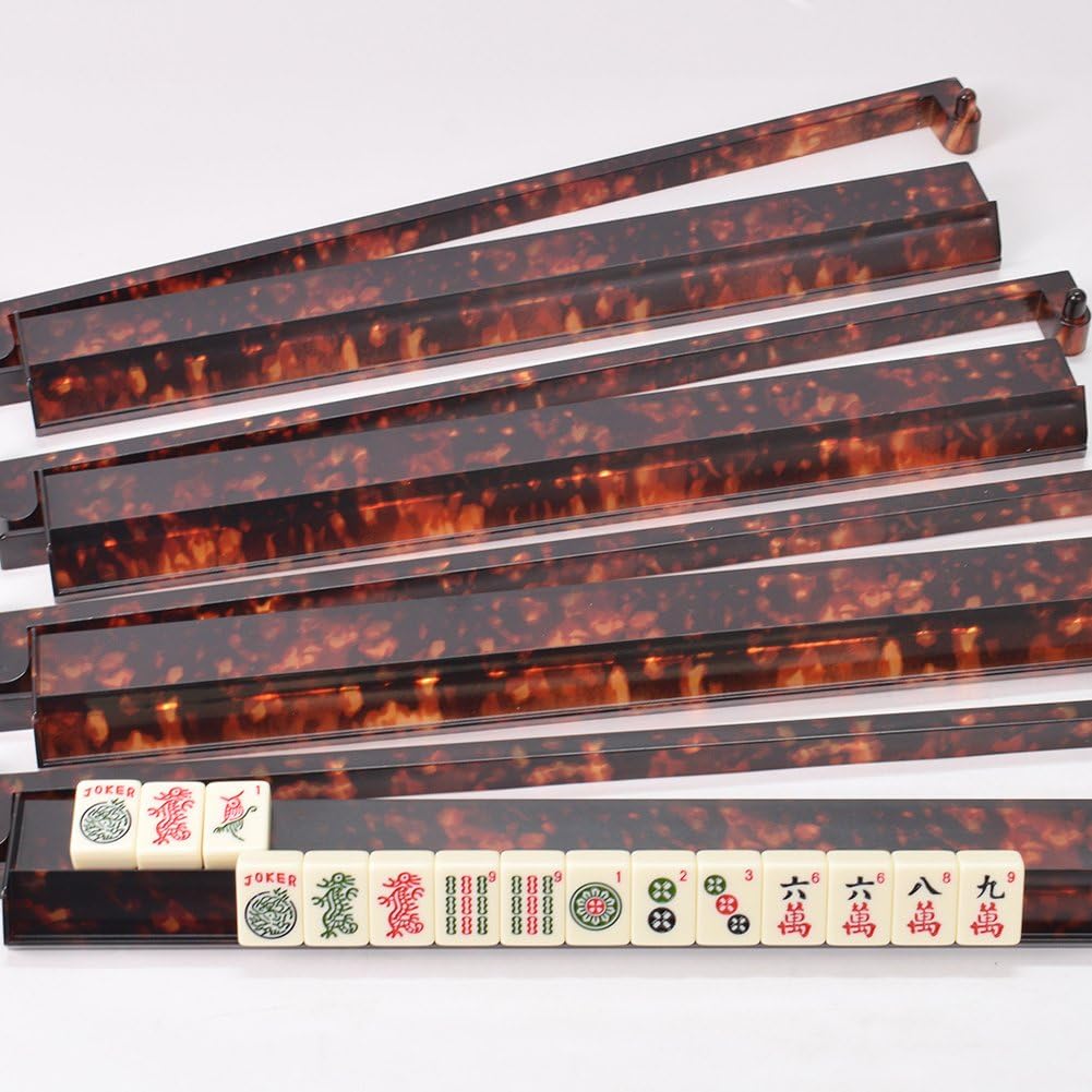 Porta Tessere Mahjong Americani Moderni, Set 4 Pezzi con Spingitori, Porta Tessere Mahjong Americani per Giocatori, Regalo per Serate di Gioco in Famiglia