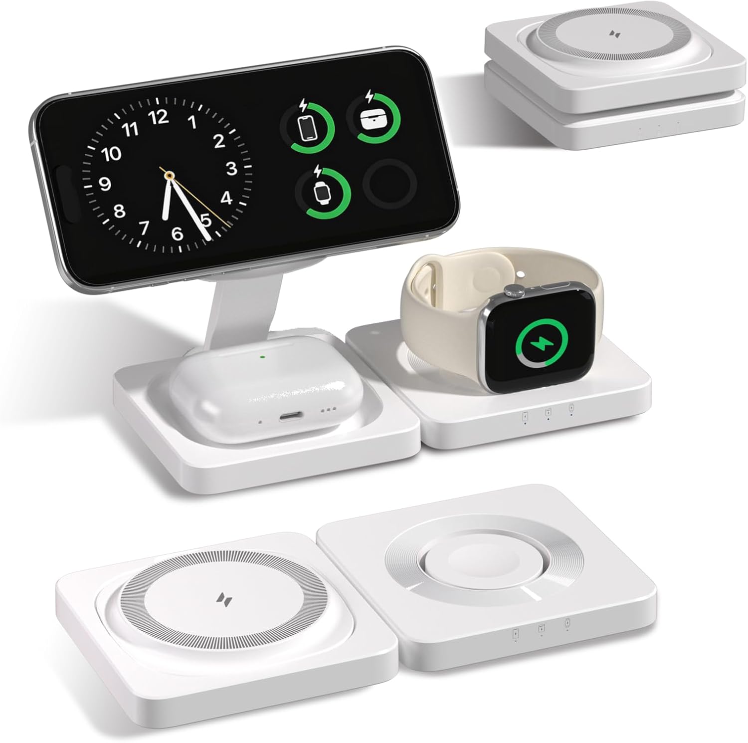 3 in 1 Wireless Charging Station for Apple Magsafe Charger Stand,Fast Magnetic Wireless Charger Station for iPhone 17 Air 16 15 14 13 12 Series,Airpods Pro,Apple Watch Ultra (White)