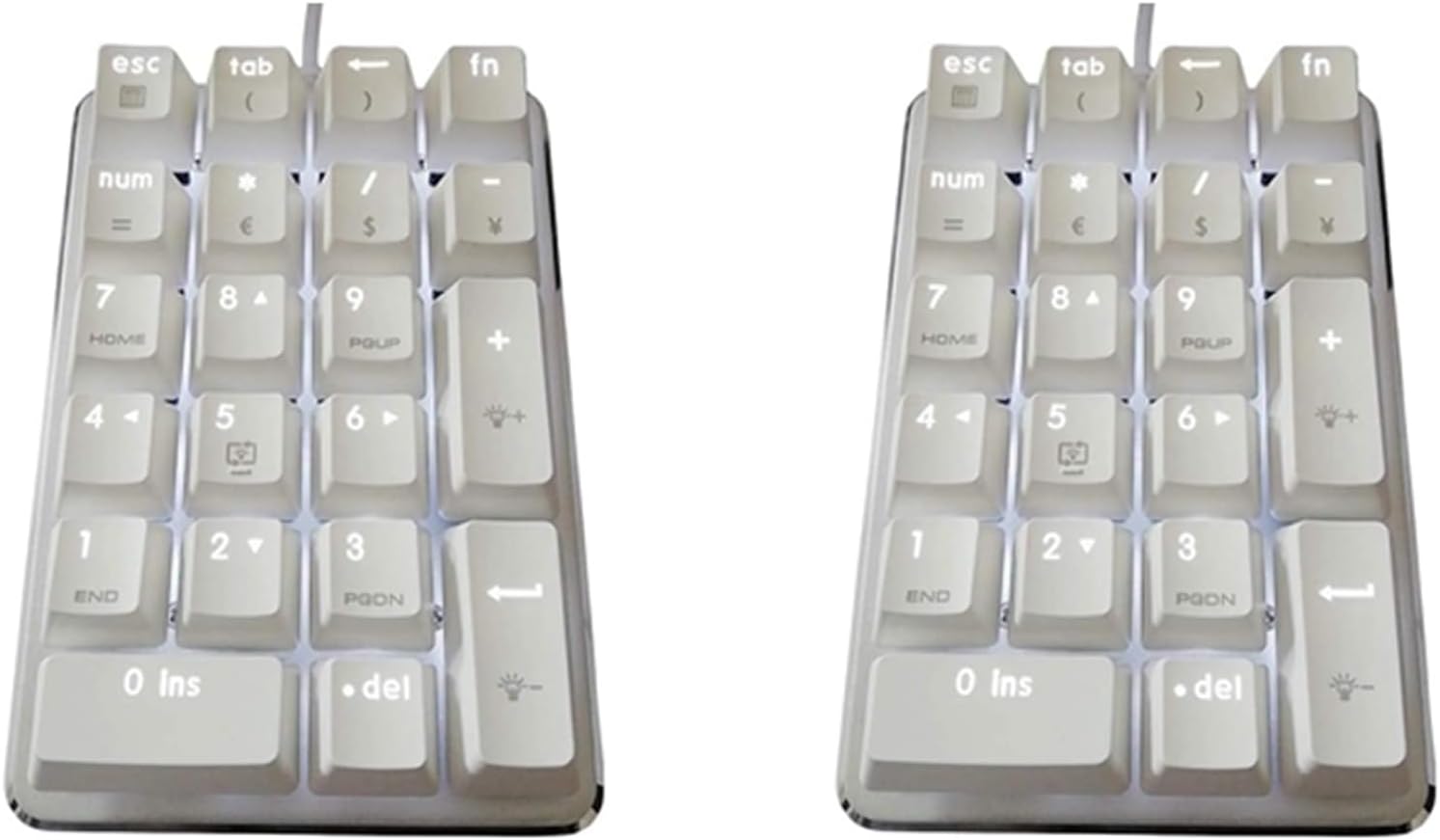 2X 21 Keys White Backlit Mechanical Numeric Keypad Numpad with Cherry Blue Switches for Notebook Desktop PC
