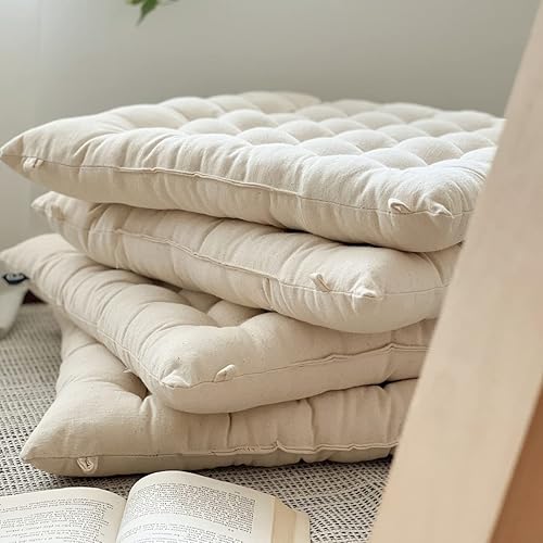 Miniatura 9 de Lemfux Cojín de asiento blanco natural de tela reciclada para silla de oficinaescritorio, suave y grueso material sostenible, cojín cuadrado simple