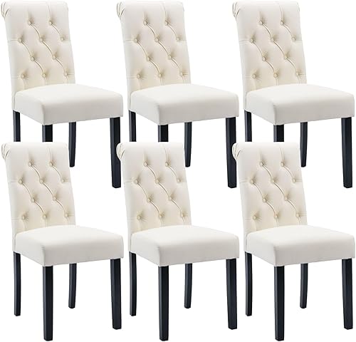 Miniatura 21 de Juego de 4 sillas de comedor de cuero PU, sillas de cocina tapizadas estilo granja, sillas de acento modernas, sillas laterales Parsons de madera