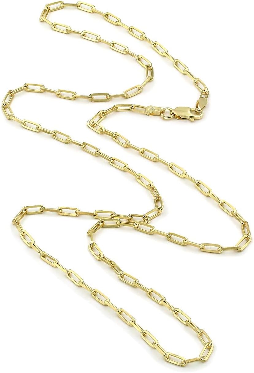 Nuragold 10k Real Yellow Gold Paperclip 2mm Elongated Cable Link Bracelet (7"-8") Dainty Italian Jewelry for Men & Women