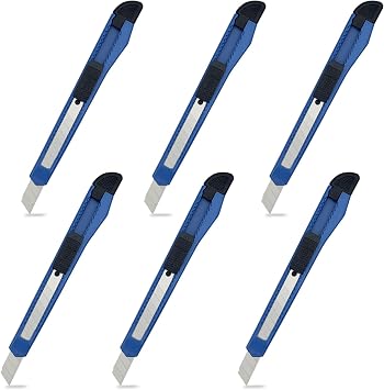 6 Pack Blue Retractable Utility Knife Snap-Off Blade Box Cutter Set with 0.9cm Wide Razor for Home, Office & School