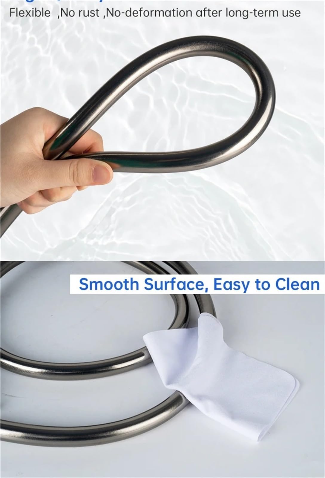 Manguera de Ducha Manguera de ducha a prueba explosiones, 1,5 M/2M con conexiones latón, cabezal mano Flexible antigiro, tubo baño(Silver -1.5M)
