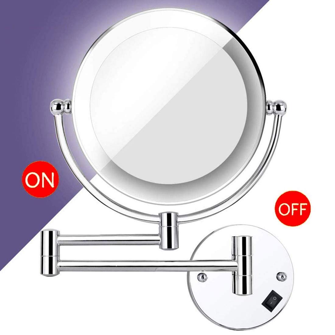 Specchio for Trucco LED Bifacciale 1X/10X Ingrandimento Specchio cosmetico Girevole Estensibile for Bagno Hotel Alimentato