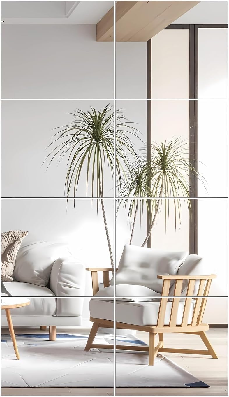 VASUHOME Glass Full Length Wall Mirror Tiles - [14 x12 Inch - 8PCS] HD Gym Mirrors for Home Gym, Full Body Long Mirror for Bedroom, Living Room, Door, Closet