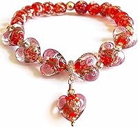 Glow in the Dark Heart Shaped Murano Glass Bead Bracelet & Necklace - Handmade in USA, Stretchy Fit, Removable Charm