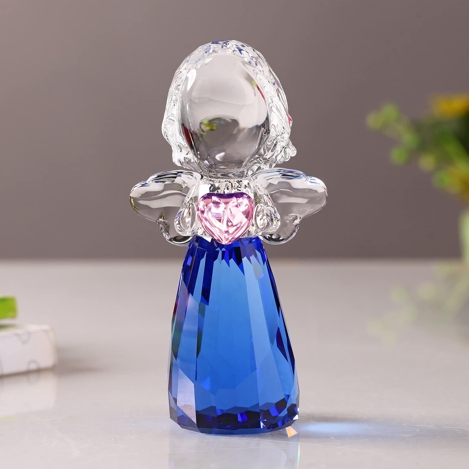 Kristall kleiner Engel Weihnachten Geburtstag Geschenke Cherub Figur Briefbeschwerer Dekor Ornamente Kunst Sammlerstück (blau)
