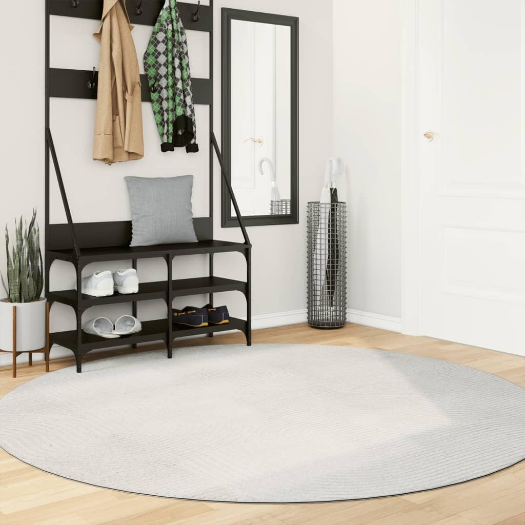 Tapis Rond 200 cm de Salon et Chambre, Tapis Scandinave Crème à Poils Courts Doux, Grand Tapis Géométrique Effet 3D en Polyester pour Décoration Intérieure Chaleureuse