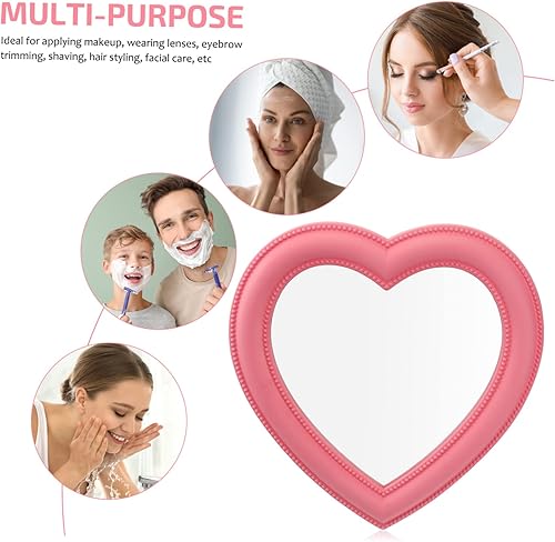 Miniatura 3 de BESPORTBLE Espejo de maquillaje con forma de corazón, espejo de mesa, espejo de maquillaje para colgar en la pared, espejo de baño, dormitorio,