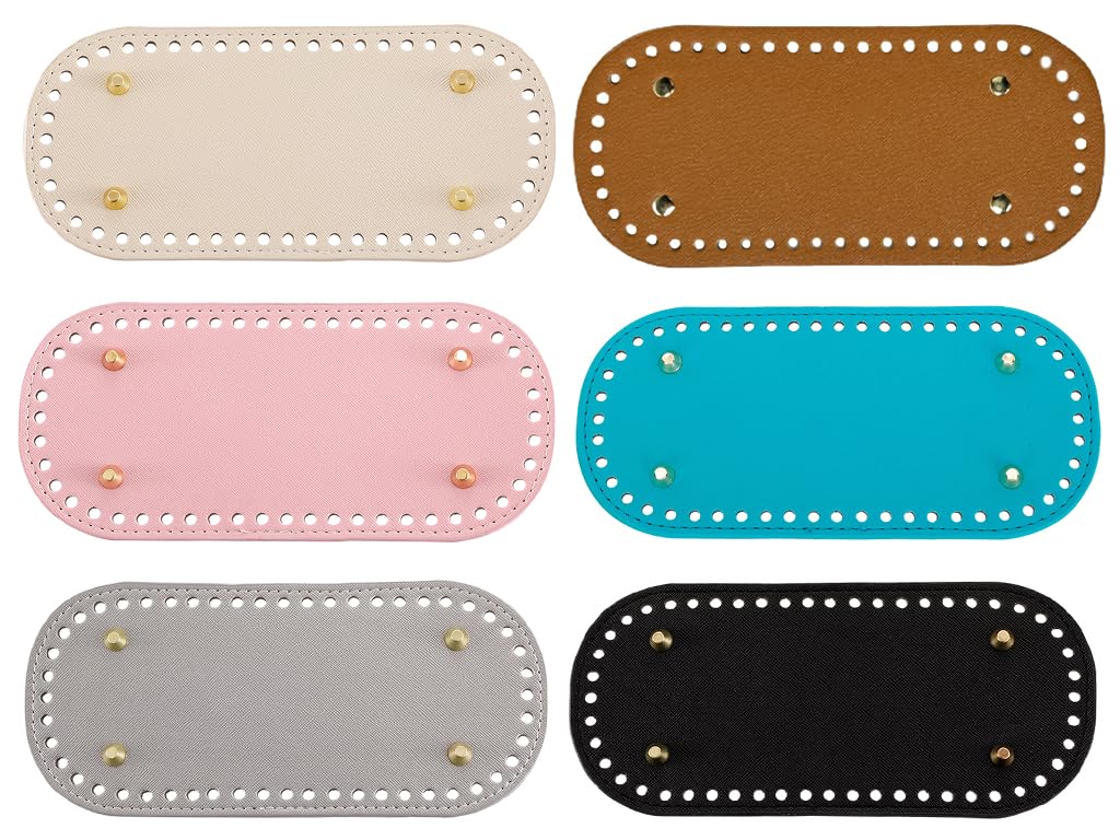 2 Pezzi Fondi Per Borse All'Uncinetto In Pelle Ovale, 22x10 Cm, Con Manico In Resina E Rivetti Metallici, Accessori Fai Da Te Per Borse, Tracolle E Pochette