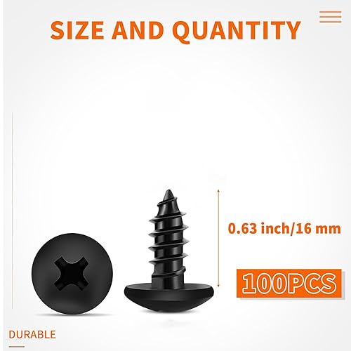 Miniatura 2 de 100 tornillos Phillips de madera de acero inoxidable #6 x 1 pulgada 18-8 (A2), rosca completa recubierta negra n. 6 x 1 pulgada tornillo multiusos