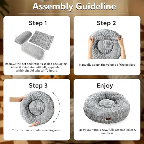 Miniatura 3 de ShinHye Cama para gatos, cama lavable en forma de dona para gatos y perros pequeños, cama redonda calmante para mascotas con parte inferior