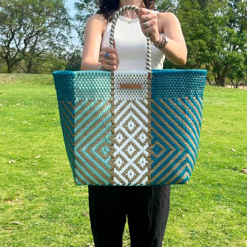 Bolso Tote grande tejido de plástico para mujer miniatura 4
