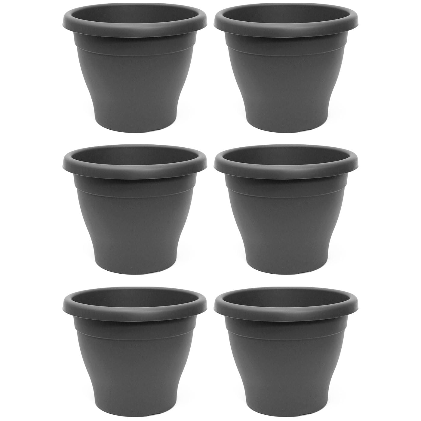 Acan Tradineur - Pack de 6 Macetas de plástico Redondas para Plantas y Flores Mediterránea con Orificios Inferiores. Recipiente, macetero Exterior e Interior del hogar - Color Gris - 50 cm