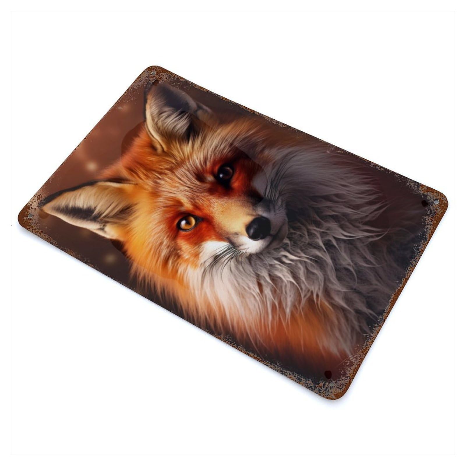 Retro Metal Sign with Fox Portrait Photography Design 11.8"x7.9", for Living Room, Hallway And Home Decor, Farmhouse Wall Decor