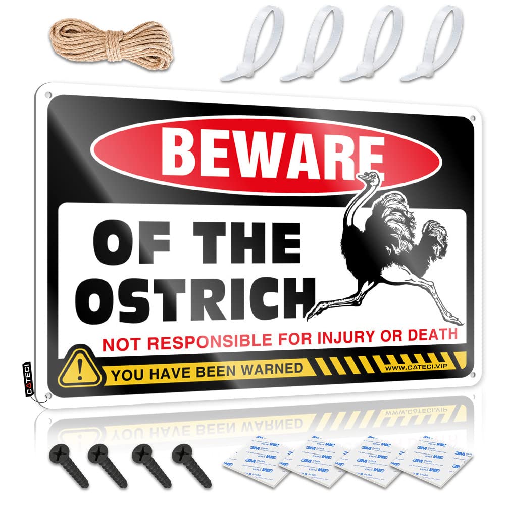 STWNVOITV Tin Signs For Garage Beware Of Ostrich Tin Sign Metal Signs Funny Bar Rules Sign(30X40CM)